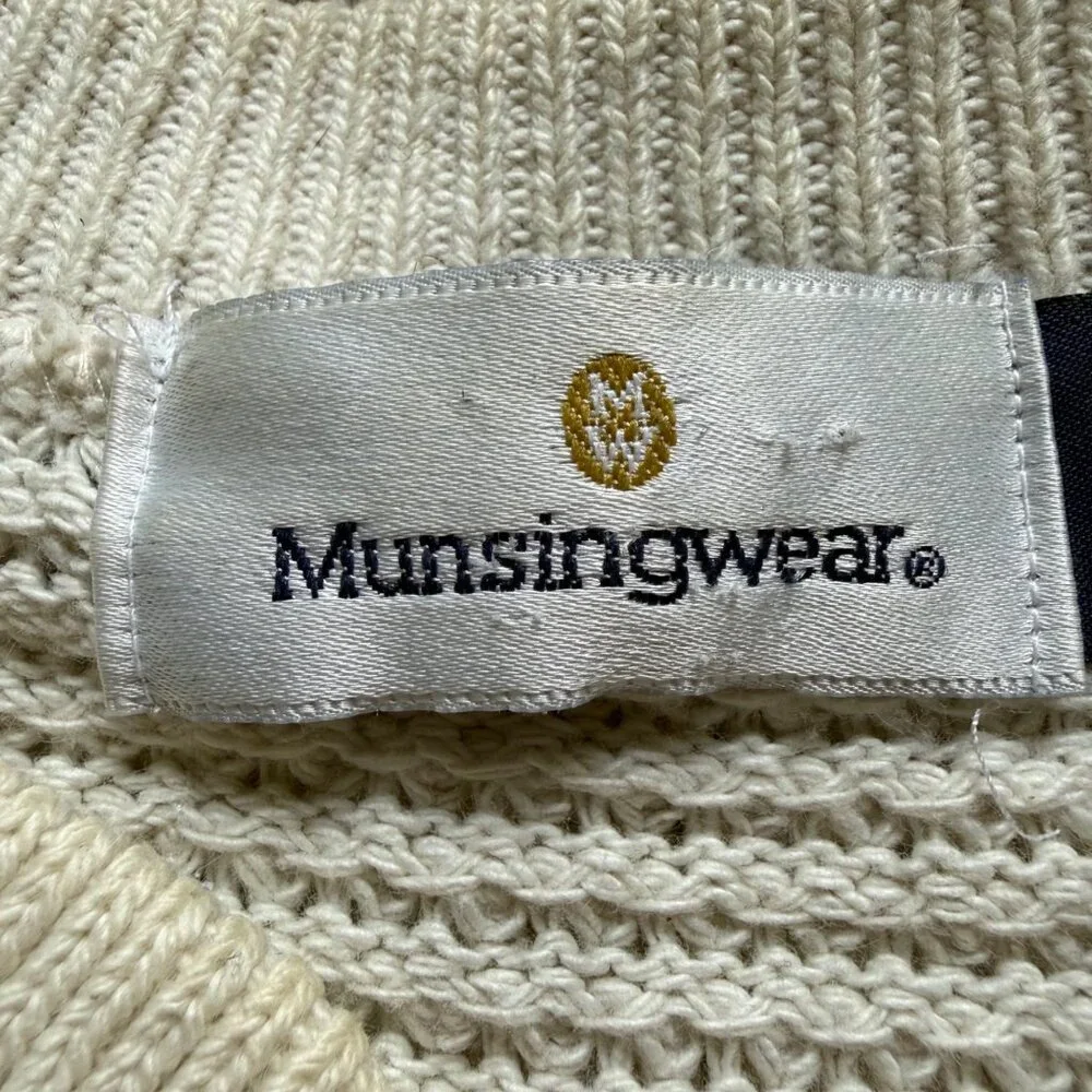 Vintage Henley Fisherman Pullover Sweater Munsingwear Size L Cream Waffle Knit